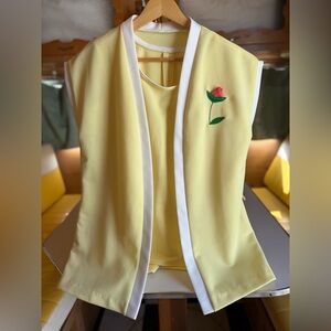 Vintage Yellow Mod Vest with White Trim and Rose Applique